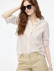 J Crew Women’s Striped linen-blend button-up shirt vintage Sandstone White Sz M