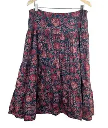 CHAPS  Maxi Skirt 14 Multicolor Floral 100% Cotton A-Line Prairie Peasant‎