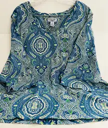Caribbean Joe Paisley Print Blue and Green Women's Top