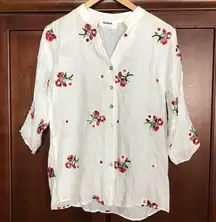 Kindred Embroidered Button Top Shirt Blouse White Floral S