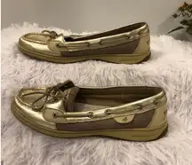 Sperry Women Top-Sider Angelfish Boat Shoes Gold Leather Mesh Textile Size 10M