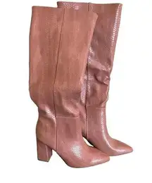 Madden Girl  Pointed Toe High Boots in Pink Nude Crocodile-Embossed Size 7