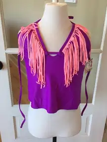 Tankini top womens Small Swimsuit purple fringe