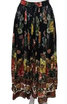 Huntington Ridge Black Floral Woven Cotton Lightweight Maxi Skirt Size XL