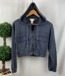 L Space Gray Cropped Long Sleeve Zip Up Hoody Sweater Top S
