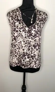 Three Eighty‎ Two Womens Blouse XS Brown Sahara Animal Backless Short Sleeve NWT