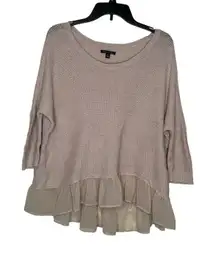 American Eagle Outfitters Womens Sweater Knit Chiffon Ruffle Hem Tan Beige Small