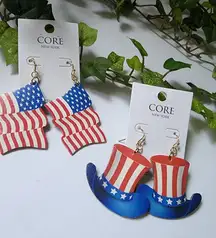 American Flag & Uncle Sam Hat Faux Leather Earrings