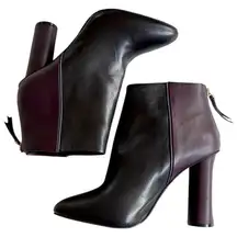 EUC CAbi Leather Bisset Colorblock Booties Black Eggplant Size 9.5