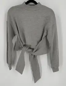 NWT MinkPink Women's Tie Front Mock Neck Pullover Sweatshirt Gray Marled Size XS