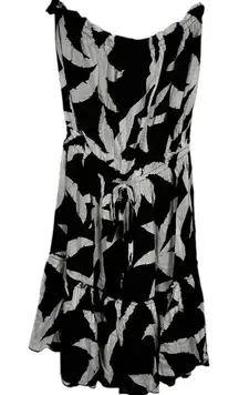 Elan Black With White Palm Leaf Design Lightweight Dress Small