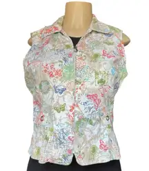 Christopher & Banks  Multicolor Butterfly Print Zip Front  Vest Top  S
