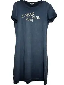 Calvin Klein  T-Shirt Dress 100% Cotton Short Sleeve Crew Neck Graphic Navy M