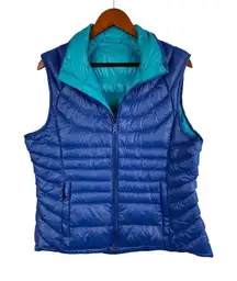 Bernardo Packable Womens Down Puffer Vest Blue Teal Reversible Nylon Lightweight