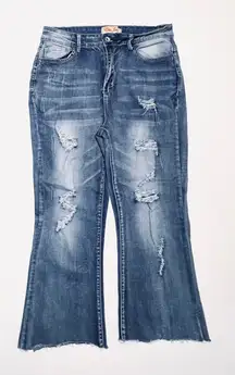 Elite Jeans Ripped Destroyed Blue Jeans High‎ Rise Punk Bohemian Sz 13/14