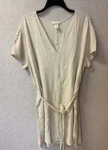 H&M Women Size Medium Linen Style wrap waist dress v‎ neck short sleeve