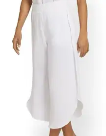 NY & Co White Gauze High-Waisted Ruffle Capri Pants