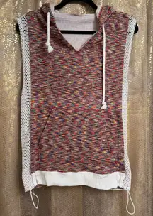 Free People Movement Prism Red Earth Colorful Mesh Hooded Tank Top L