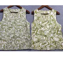 Rachel Zoe Womens Tank Top S Green White Linen Sleeveless Reversible