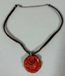 Brown Suede Flower Rose Charm Pendant Necklace Choker Jewelry 🌹✨ 