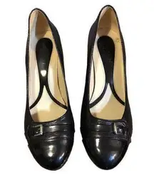 Naturalizer Heels N5 Comfort 8.5W Bean Pump Black Patent Leather Silver Buckle