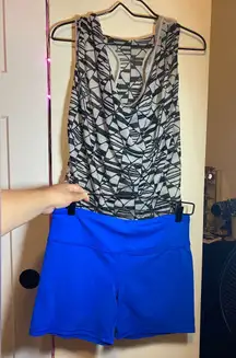 Workout Set Tank & Shorts Black/White & Blue Medium EUC