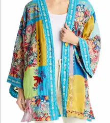Johnny Was Samba Patchwork Reversible Kimono Floral Embroidered Multi Medium EUC