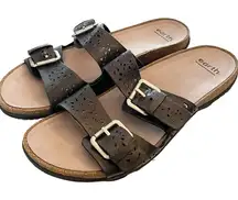 Earth Size 10 Black‎ Sand Antigua Perforated Buckle Slide Sandal Shoes