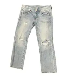 American Eagle Womens Jeans Artist Crop Distressed Low-Rise Light Wash Denim 4