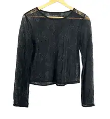 Zara Top Black Lace Sheer Studded Goth Going Out Edgy Long Sleeve Size S