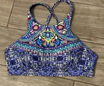 Athleta High Neck Criss Cross Back Swim Top Underwire Boho Beach Women's 32 B/C