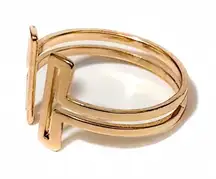 NEW - Modern Gold T Bar Double Band Ring - Size 6 Minimalist Statement
