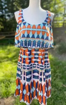 Jessica Simpson  Blue and Orange Geometric Dress