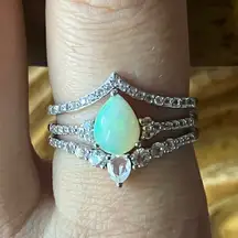 Natural Ethiopian Opal Sterling Silver Ring Set Size 9