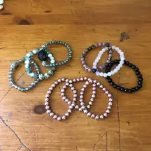 Lot of 9 Beaded Bracelet Stretch Boho Style with Gemstone Crystal Metallic Beads