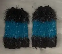 Blue Black EDC Rave Sparkly Rave GoGo Fuzzy Fuzzies Leg Warmers Handmade