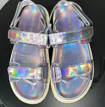 Madden Girl Silver Sandals with Holographic Finish