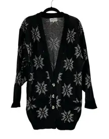 Vintage Jaeger Sweater Button Up Cardigan Wool Snow Flakes Grunge Cabin Size M