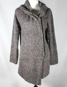 Edgy Gray Wool Blend Asymmetrical Zip-Up Knit Cardigan – Size Large