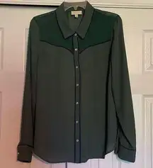 Modcloth  Semi Sheer Blouse - Dark Olive Green - Large