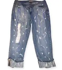 Angel kiss splattered Y2k cropped denim