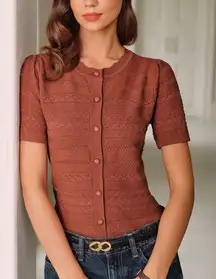 Rihoas Red Puffed Sleeve Knit Cardigan