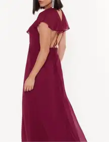 Wrap Back Ruffle Sleeve Maxi Dress in Burgundy - 4