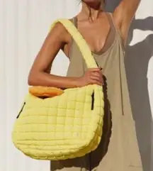 Free People Movement Quilted Carryall Tote Sour Citrus Shoulder Yellow Bag NWT