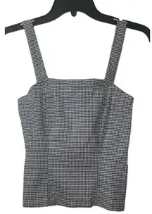 Vintage Ecru Gingham Crop Top Sleeveless‎ Tank Top Denim White New Size S
