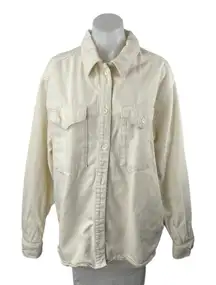 Triarchy Women's Cream Long Sleeve Denim Utility Button Down Shirt Top Size S
