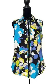 Carlisle Womens Button Down Blouse Size 6 Cotton Sleeveless Abstract Print Color