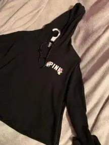 PINK Long Sleeve Crop Top , Open Back With Hood . 