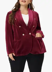 Agnes Orinda Velvet Blazers for Women Plus Size 1X Vintage V Neck Button Notched Lapel Casual Velvet Blazer Christmas