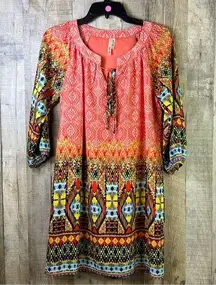 Hello Miss Small Multicolored Tribal Loose fit Lined Dress with 3/4 Sleeves